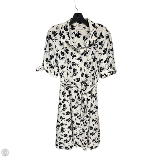 Dress Casual Midi By Calvin Klein In Navy & White, Size: 12