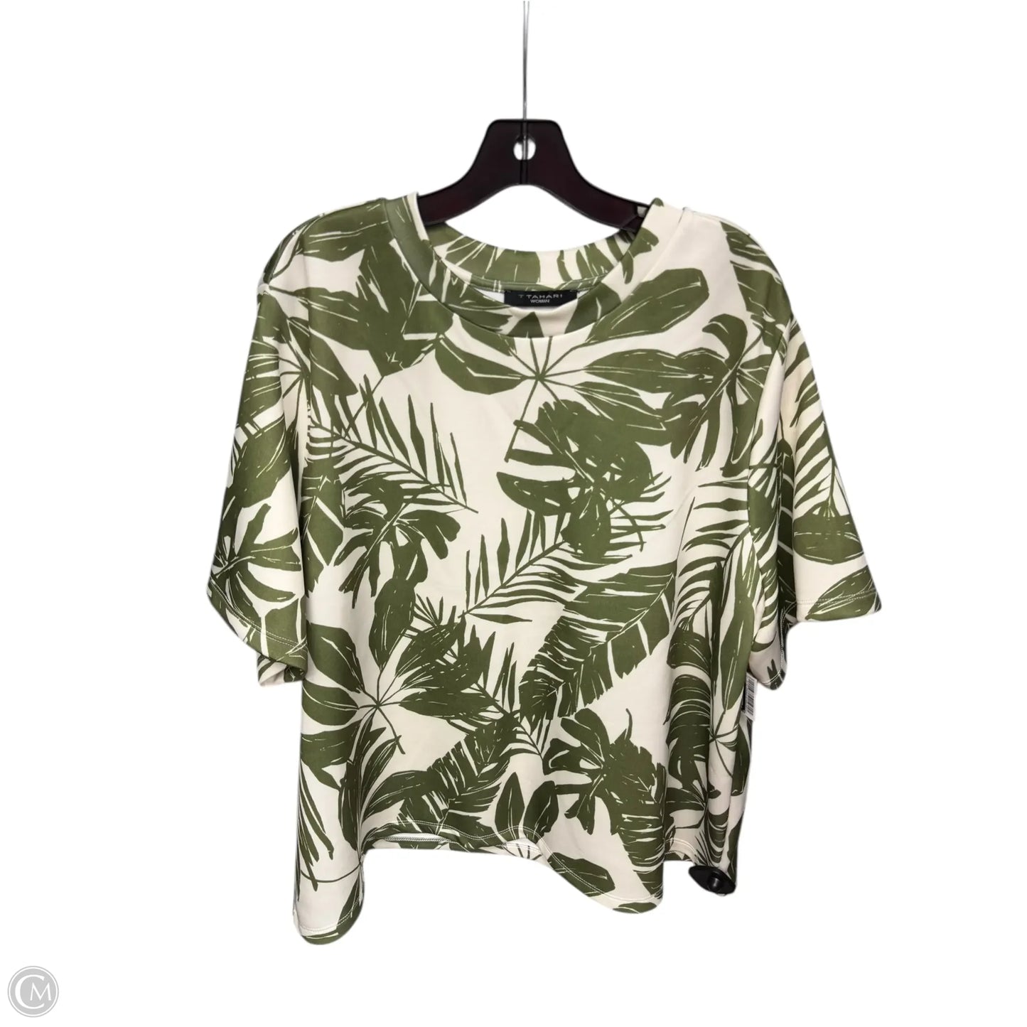 Top Short Sleeve By Tahari In Cream & Green, Size: 2x