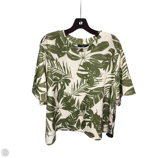 Top Short Sleeve By Tahari In Cream & Green, Size: 2x
