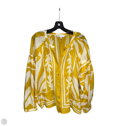 Top 3/4 Sleeve By Dr2 In White & Yellow, Size: Xxl