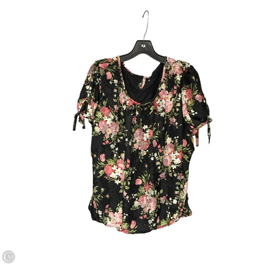 Top Short Sleeve By Tamara H In Black & Pink, Size: L