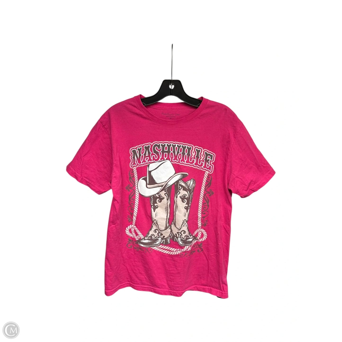 Top Short Sleeve Basic By Clothes Mentor In Pink & White, Size: M
