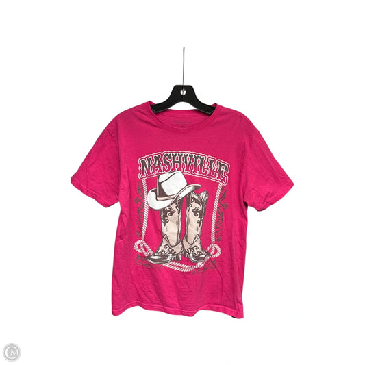 Top Short Sleeve Basic By Clothes Mentor In Pink & White, Size: M