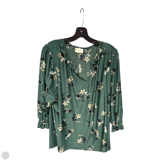 Top 3/4 Sleeve By Melloday In Cream & Green, Size: 1x