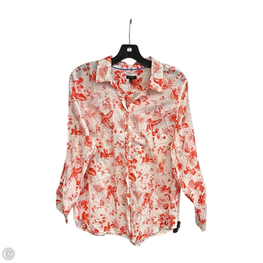 Top Long Sleeve By Talbots In Cream & Orange, Size: L