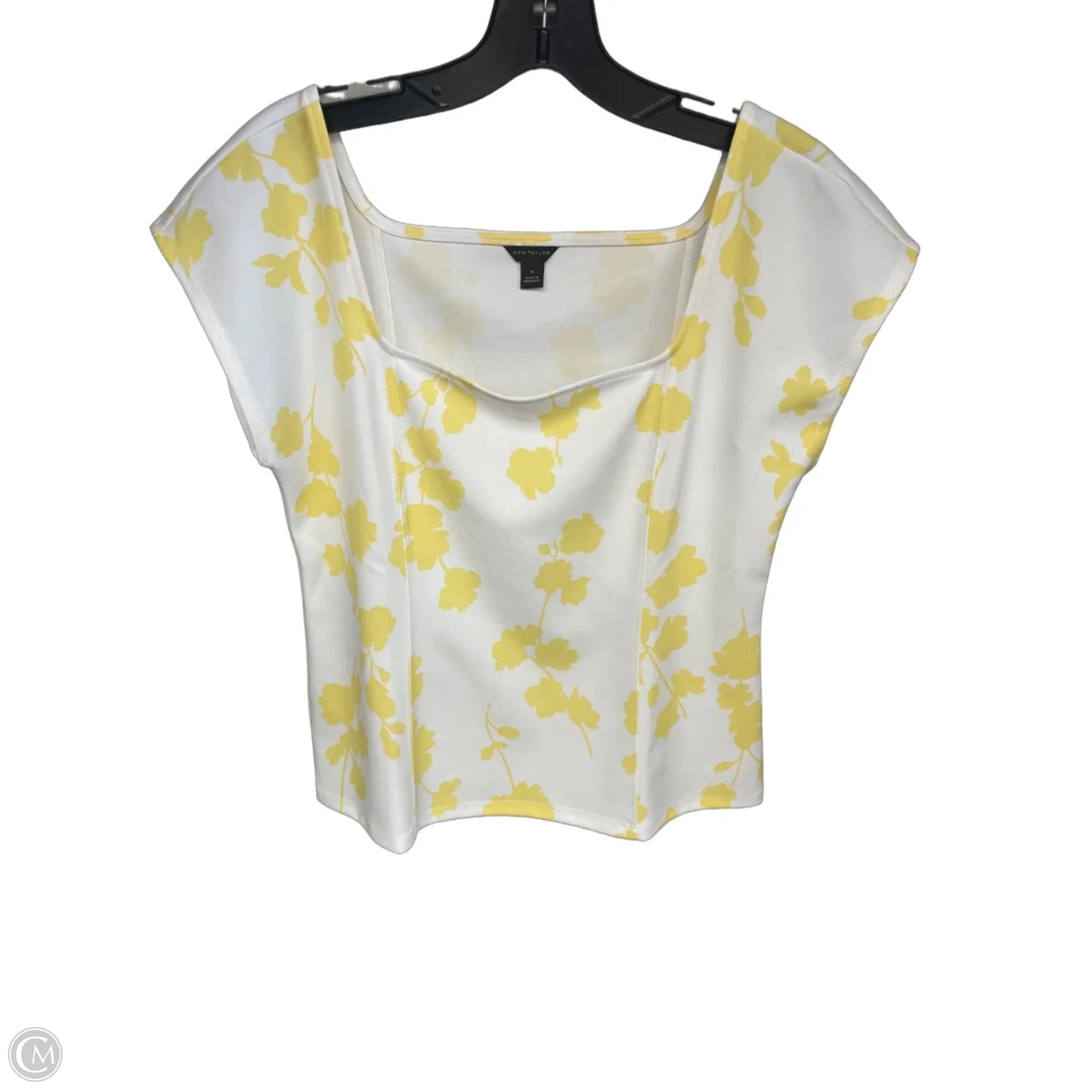 Top Short Sleeve By Ann Taylor In White & Yellow, Size: M