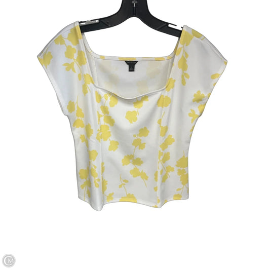 Top Short Sleeve By Ann Taylor In White & Yellow, Size: M