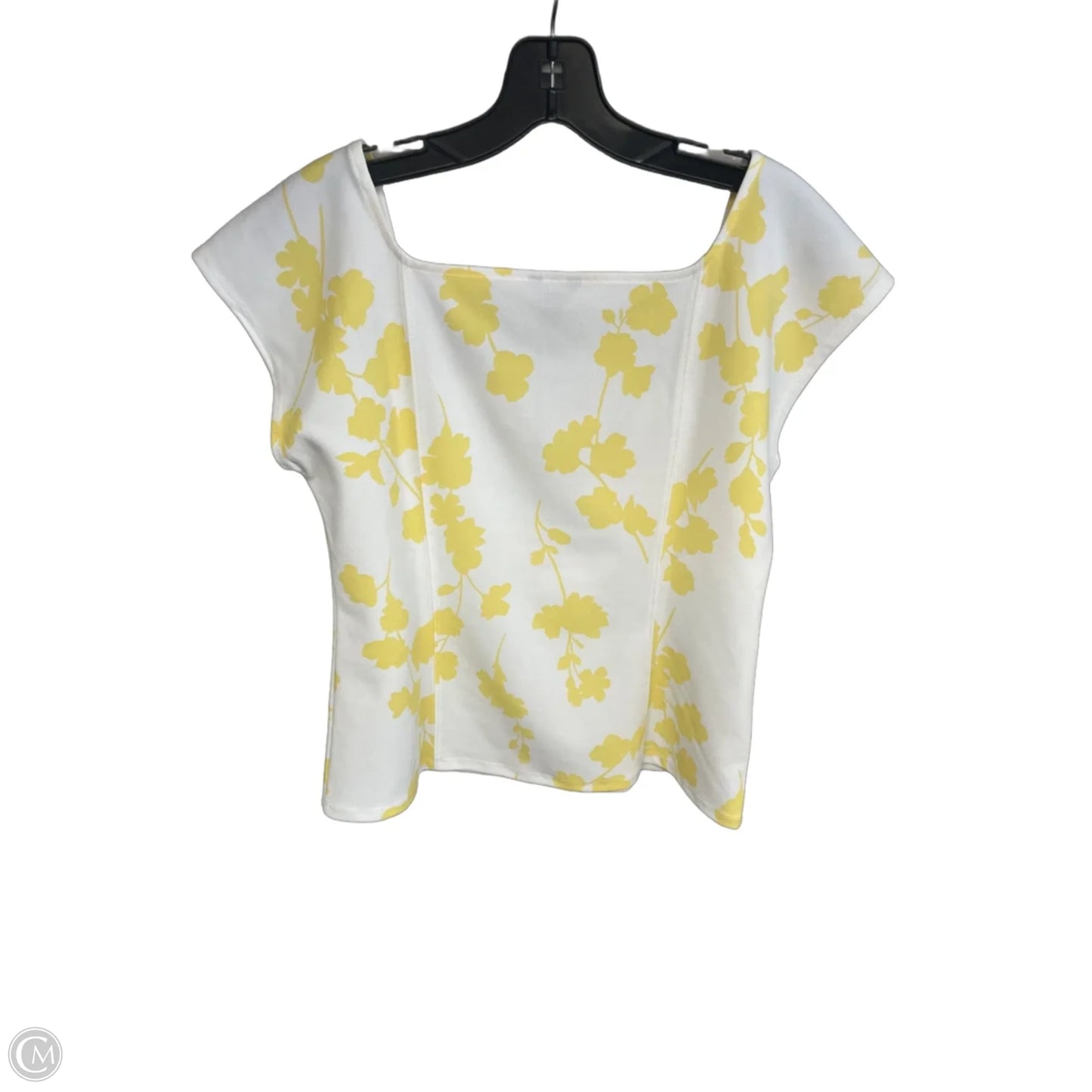 Top Short Sleeve By Ann Taylor In White & Yellow, Size: M