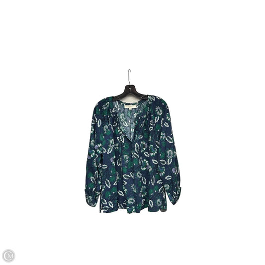 Blouse Long Sleeve By Loft In Blue & Green, Size: L