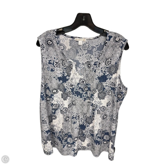 Top Sleeveless By Westport In Blue & White, Size: 2x