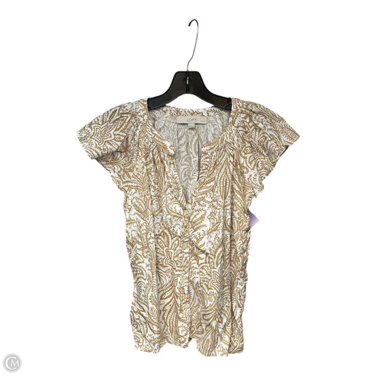 Top Short Sleeve By Loft In Tan & White, Size: Xsp