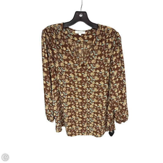 Top Long Sleeve By Monday Fun In Brown, Size: 1x