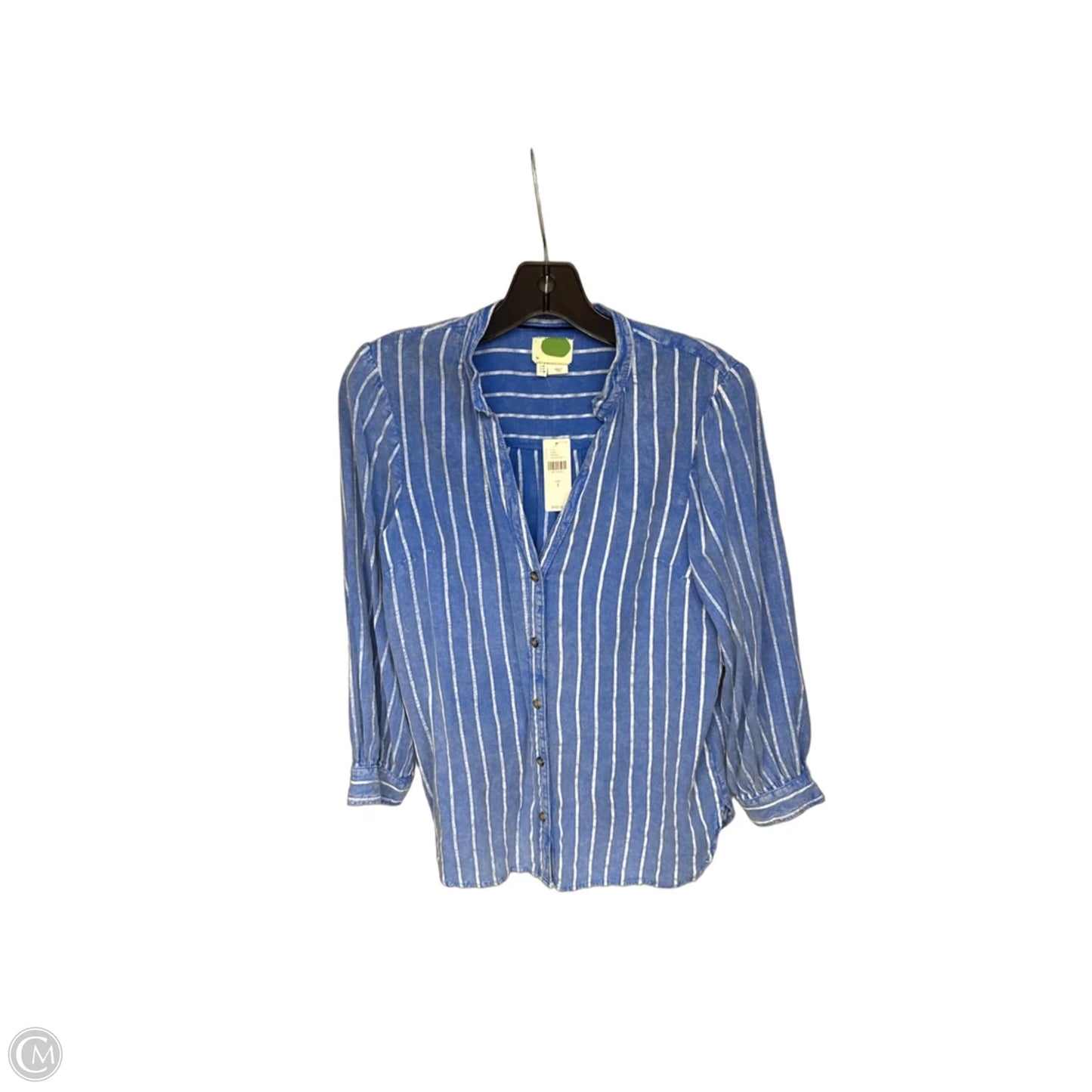 Top Long Sleeve By Anthropologie In Blue & White, Size: 4