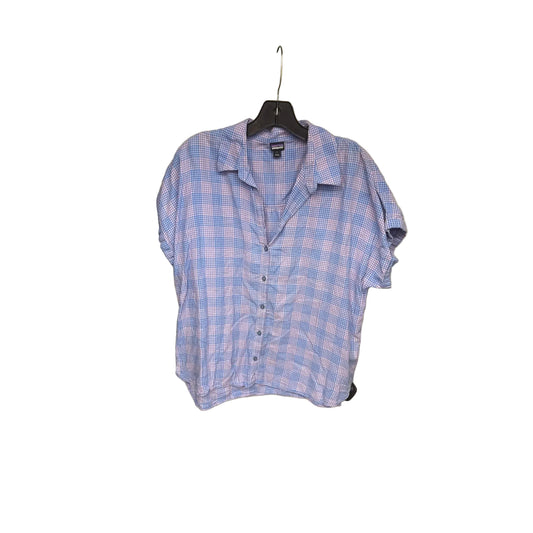 Top Short Sleeve By Patagonia In Blue & Pink, Size: L