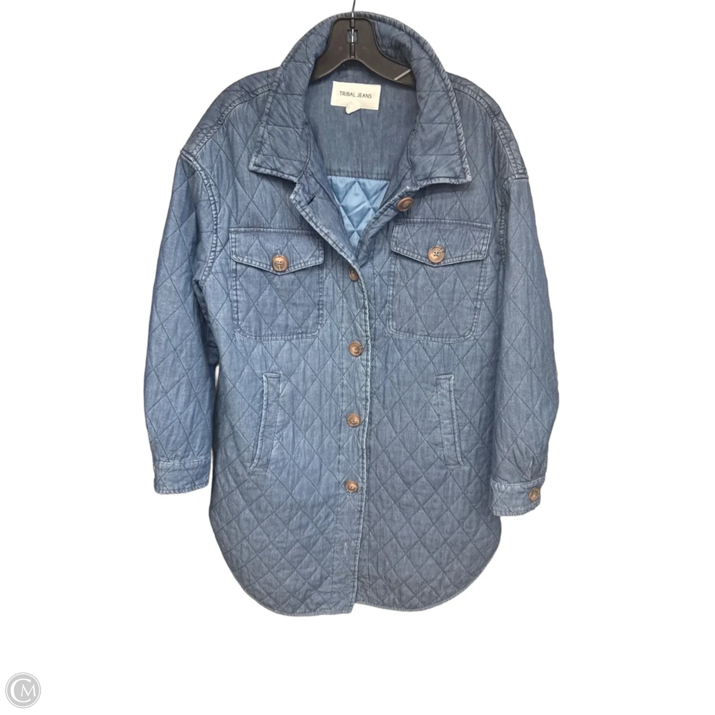 Coat Puffer & Quilted By Tribal In Blue Denim, Size: L