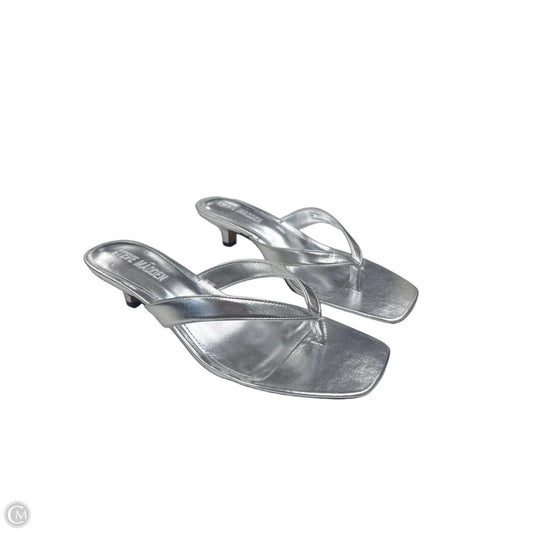 Sandals Heels Kitten By Steve Madden In Silver, Size: 8