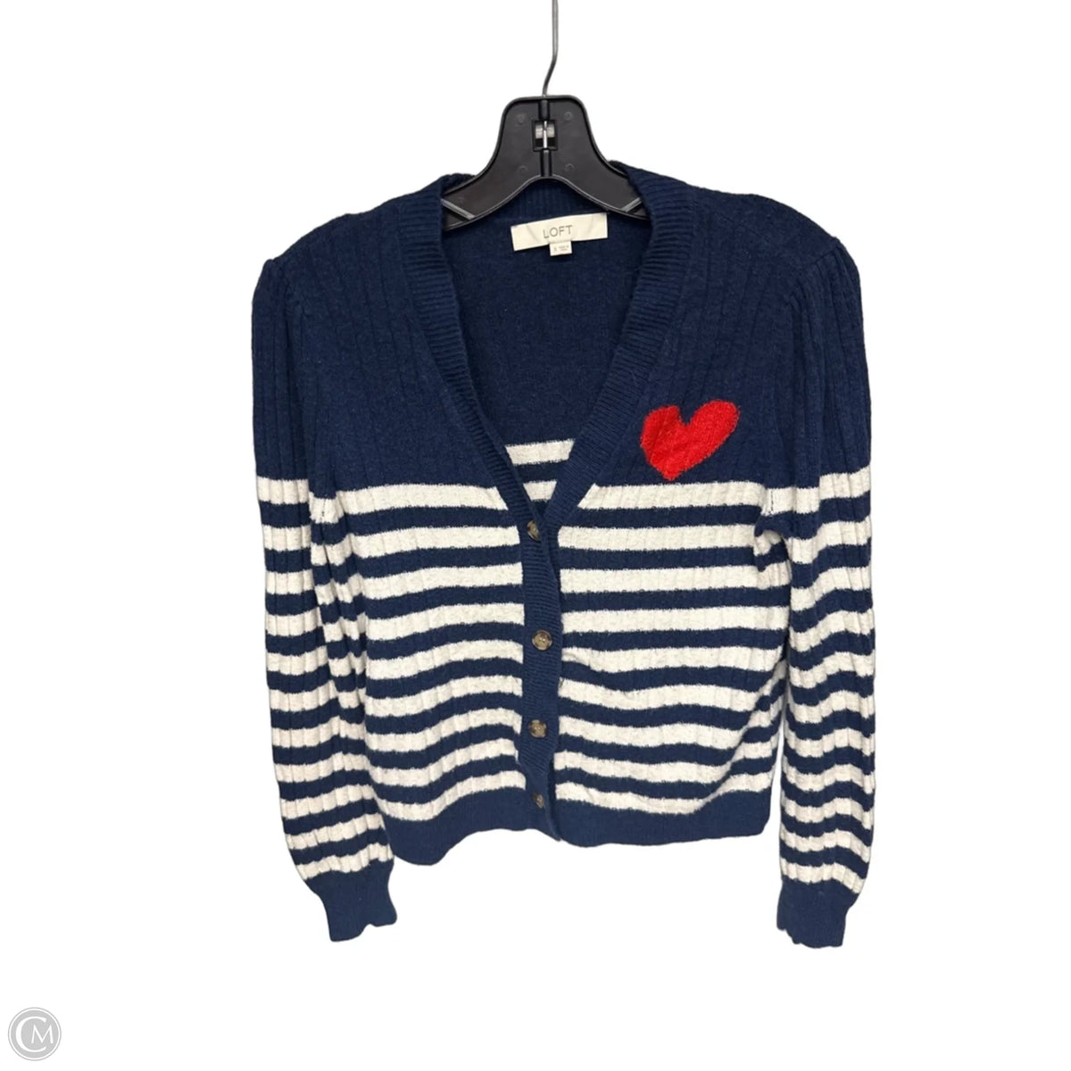 Sweater Cardigan By Loft In Striped Pattern, Size: S