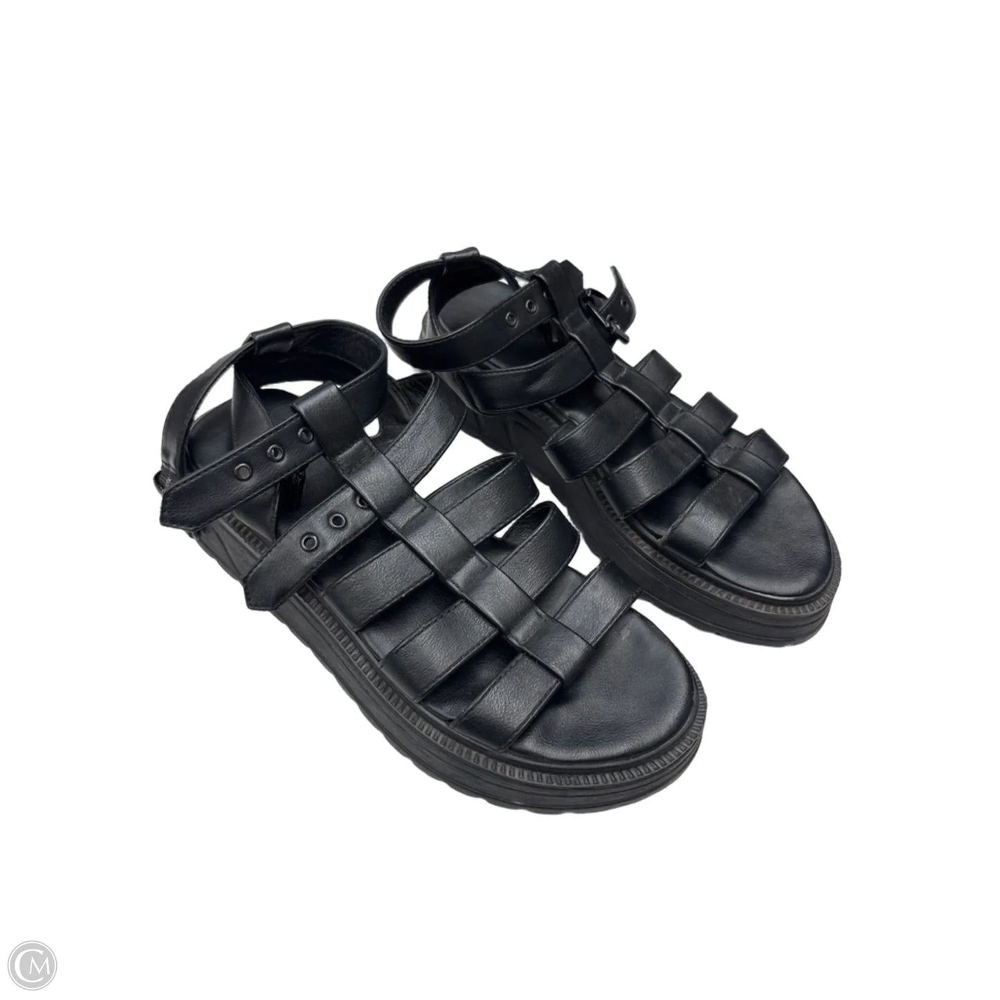 Sandals Heels Wedge By Clothes Mentor In Black, Size: