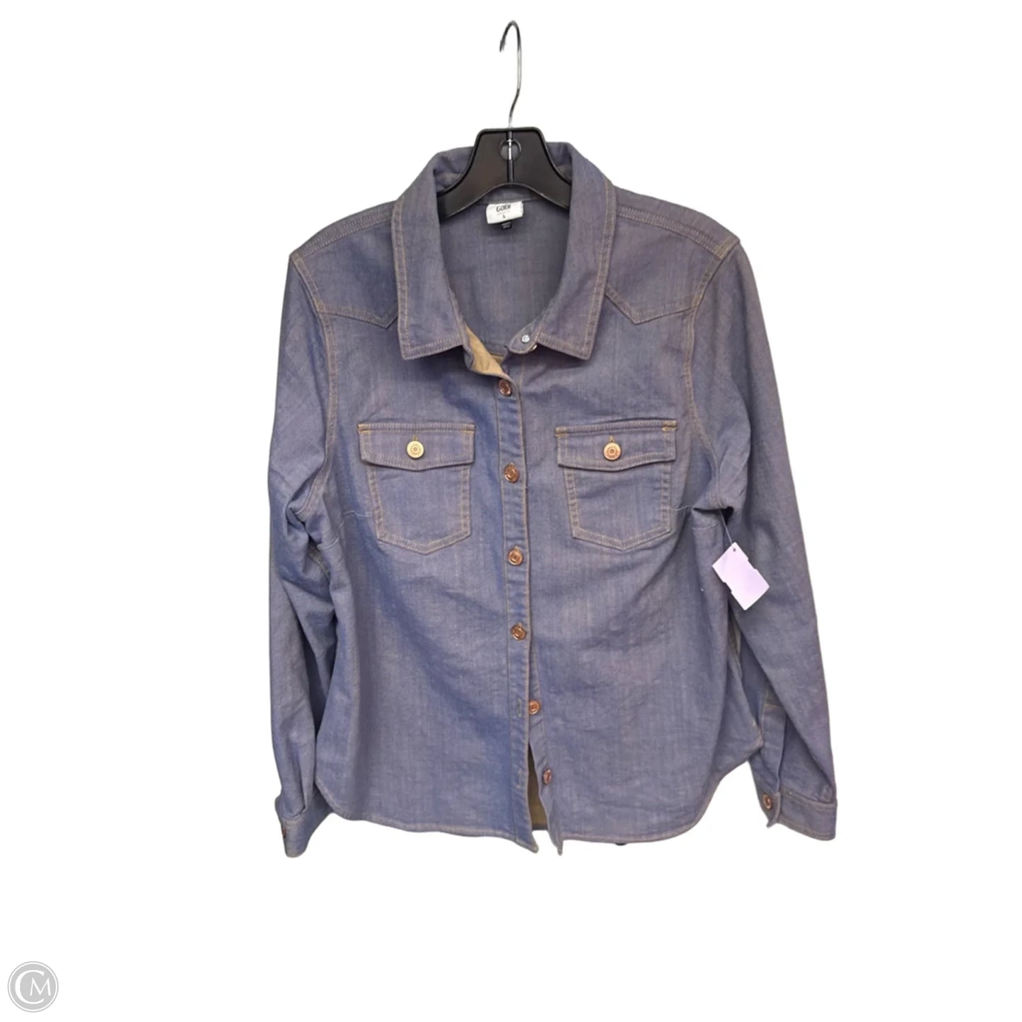 Jacket Shirt By Cabi In Blue Denim, Size: L