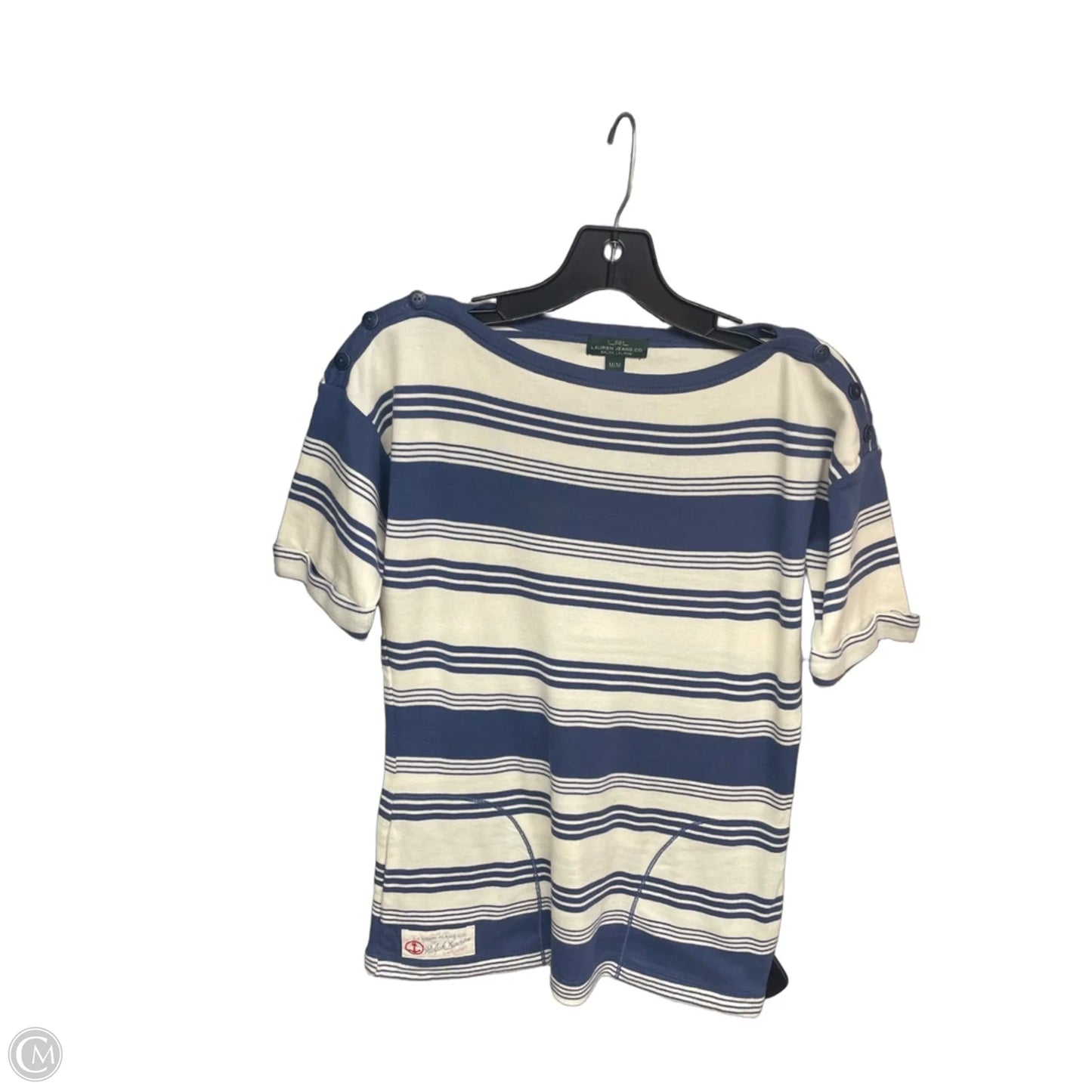 Top Short Sleeve By Lauren Jeans Co In Blue & Cream, Size: M