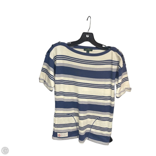 Top Short Sleeve By Lauren Jeans Co In Blue & Cream, Size: M