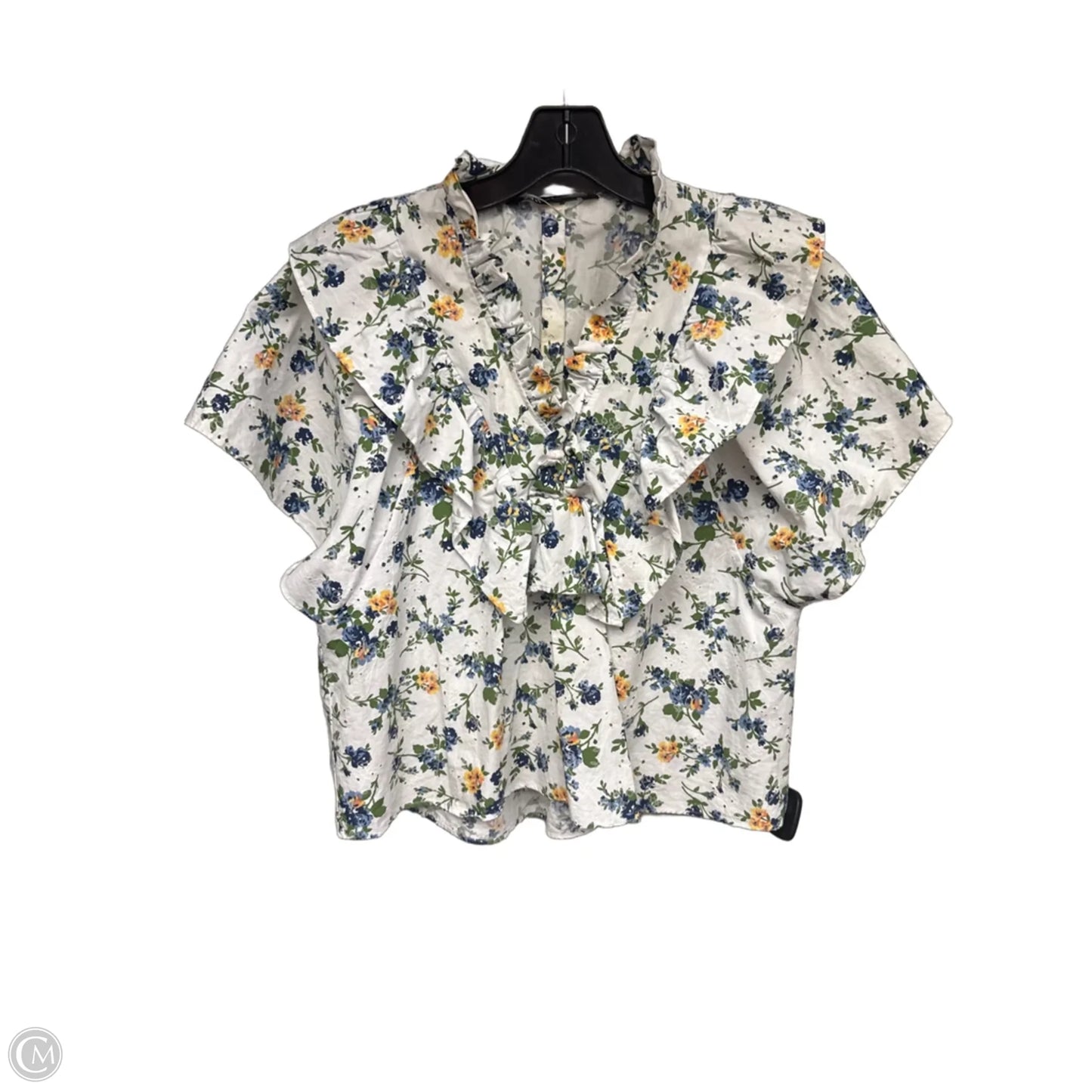 Top Short Sleeve By Zara In Blue & Orange, Size: M