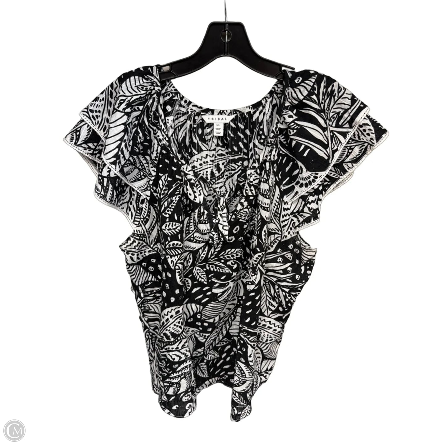 Top Short Sleeve By Tribal In Black & White, Size: L