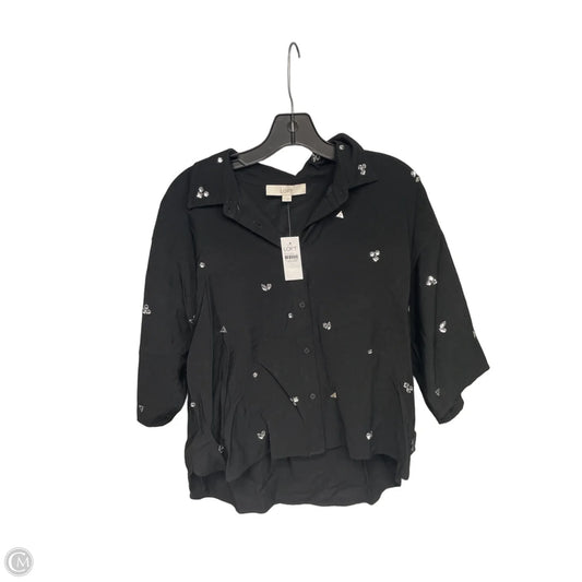 Top Short Sleeve By Loft In Black & Silver, Size: L