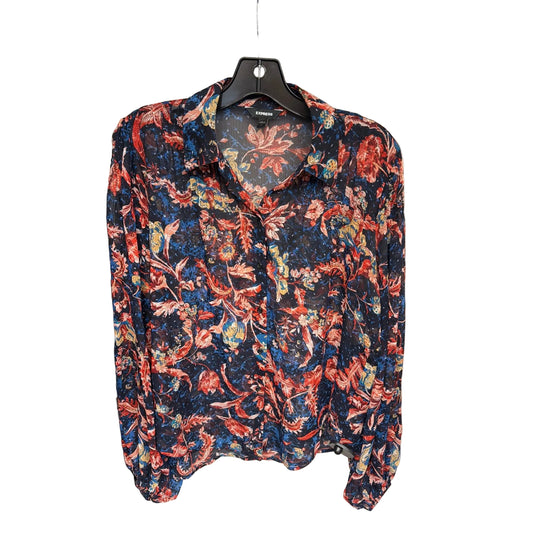 Blouse Long Sleeve By Express In Blue & Red, Size: M