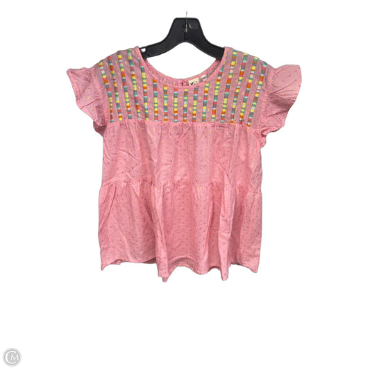 Top Short Sleeve By Ivy Jane In Pink & Yellow, Size: M