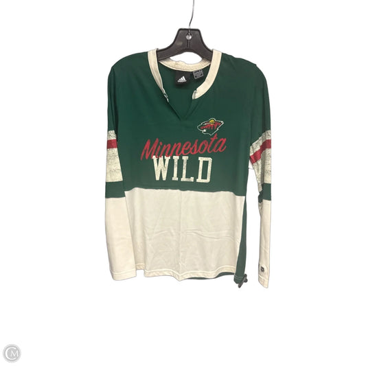 Athletic Top Long Sleeve Crewneck By Adidas In Green & Red, Size: L