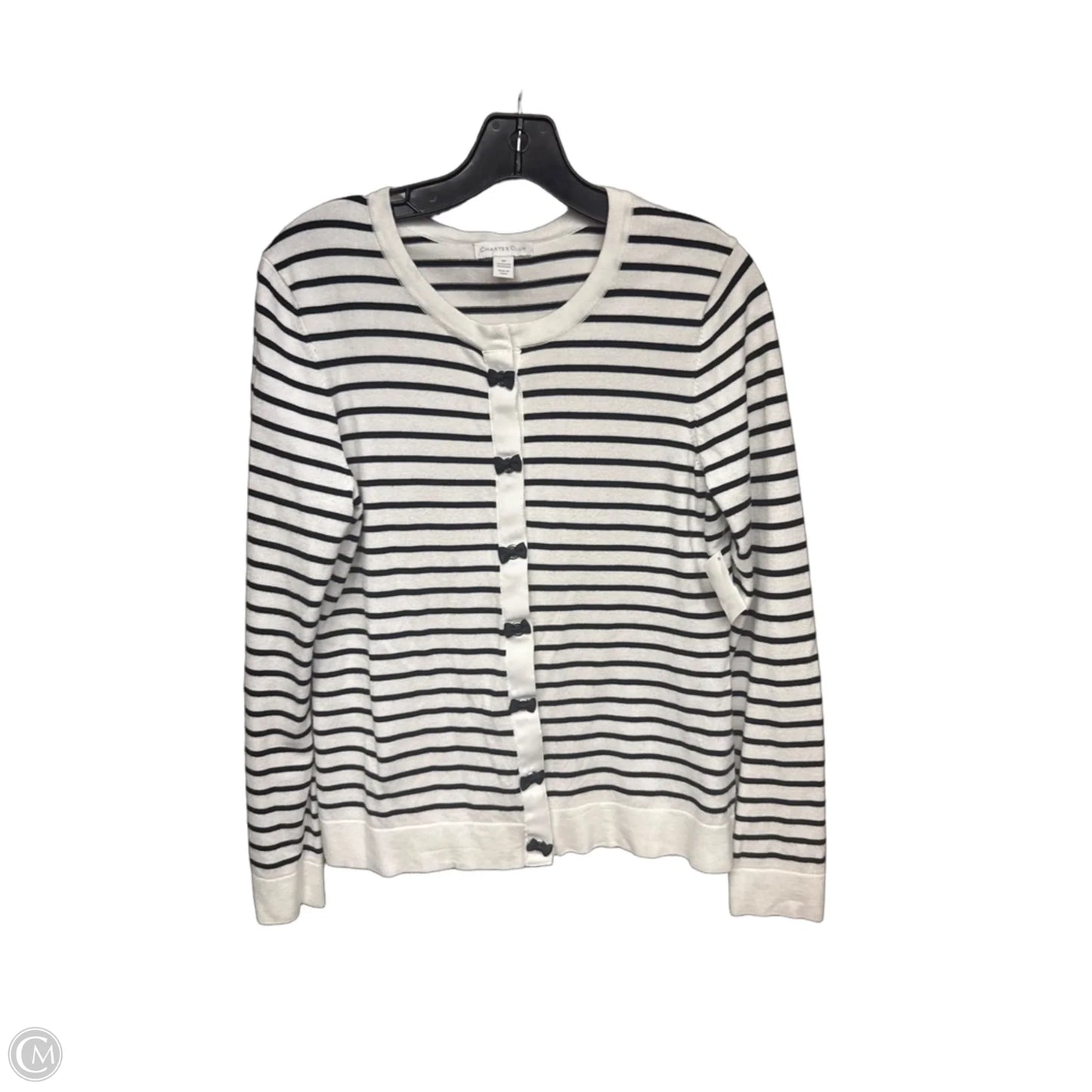Sweater Cardigan By Charter Club In Striped Pattern, Size: M