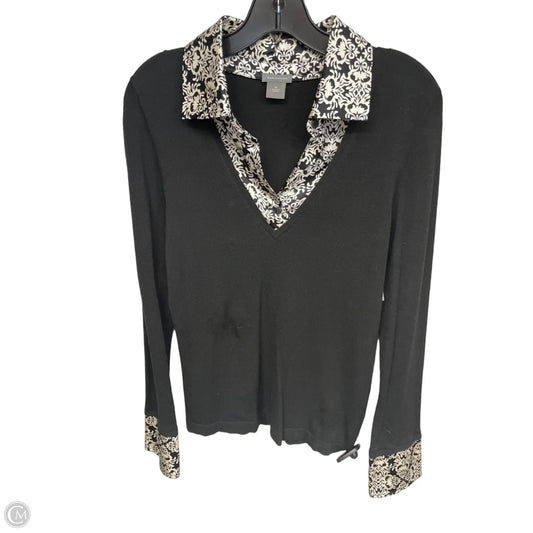 Top Long Sleeve By Ann Taylor In Black & Cream, Size: M