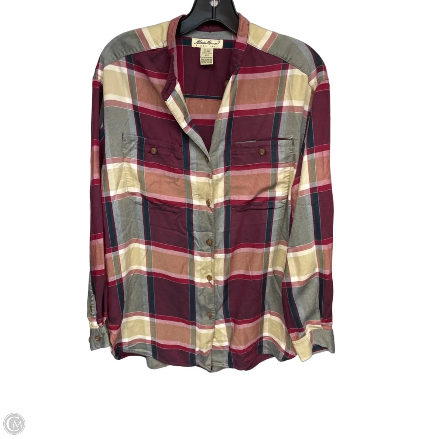 Top Long Sleeve By Eddie Bauer In Plaid Pattern, Size: S