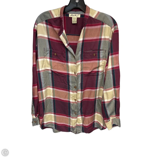 Top Long Sleeve By Eddie Bauer In Plaid Pattern, Size: S
