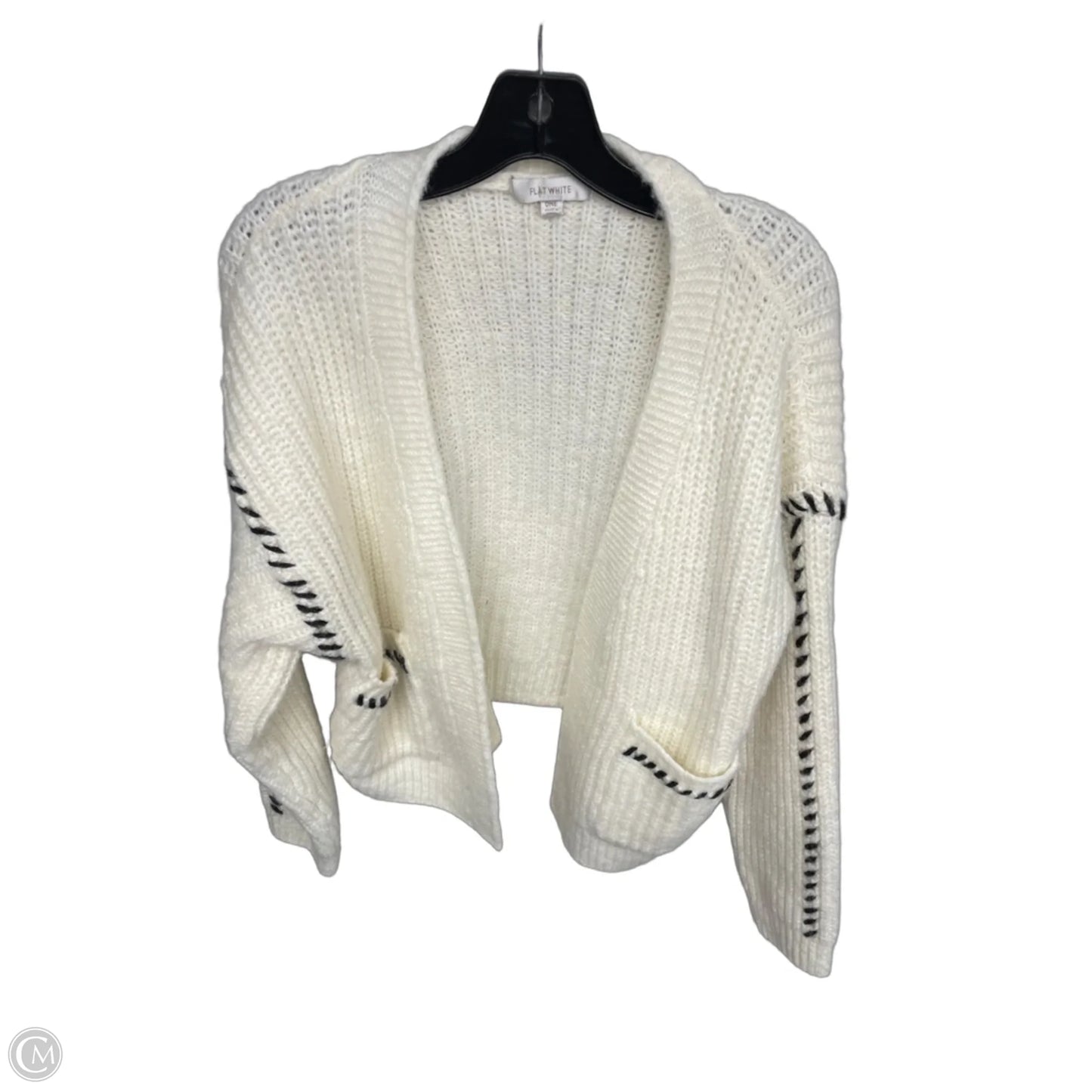 Sweater Cardigan By Flat White In Black & Cream, Size: Osfm