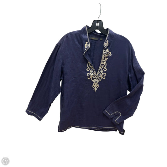 Top Long Sleeve By Amber Sun In Blue & Cream, Size: L