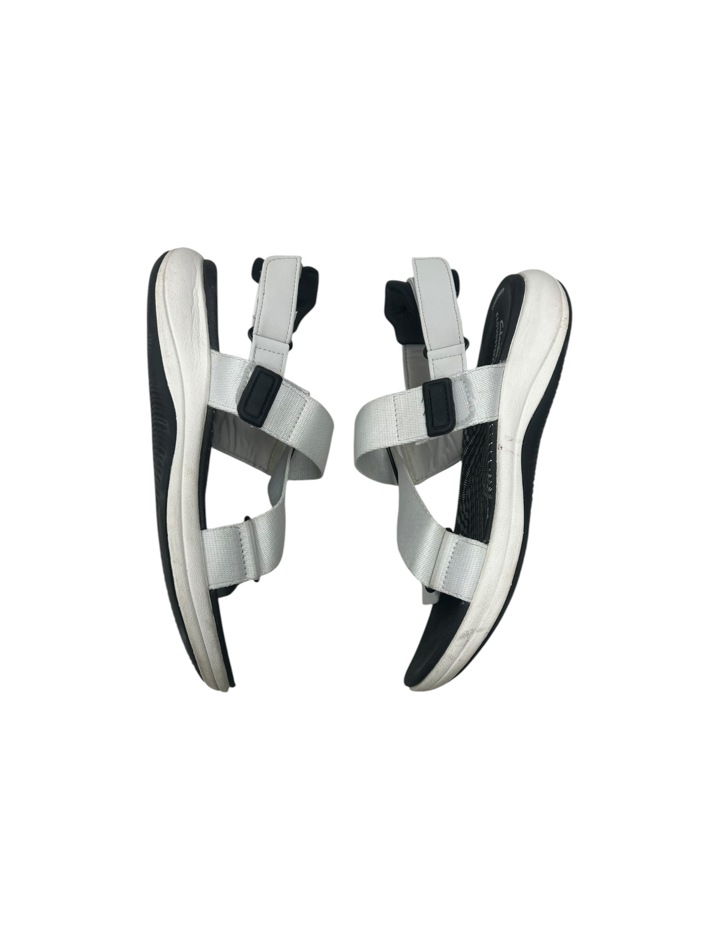 Sandals Flats By Clarks In Grey & White, Size: 8