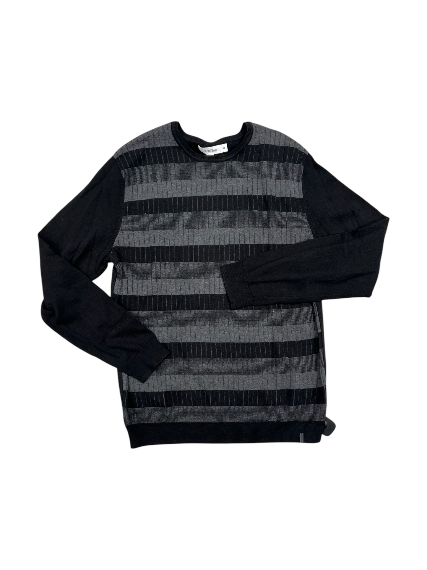 Top Long Sleeve By Calvin Klein In Black & Grey, Size: L