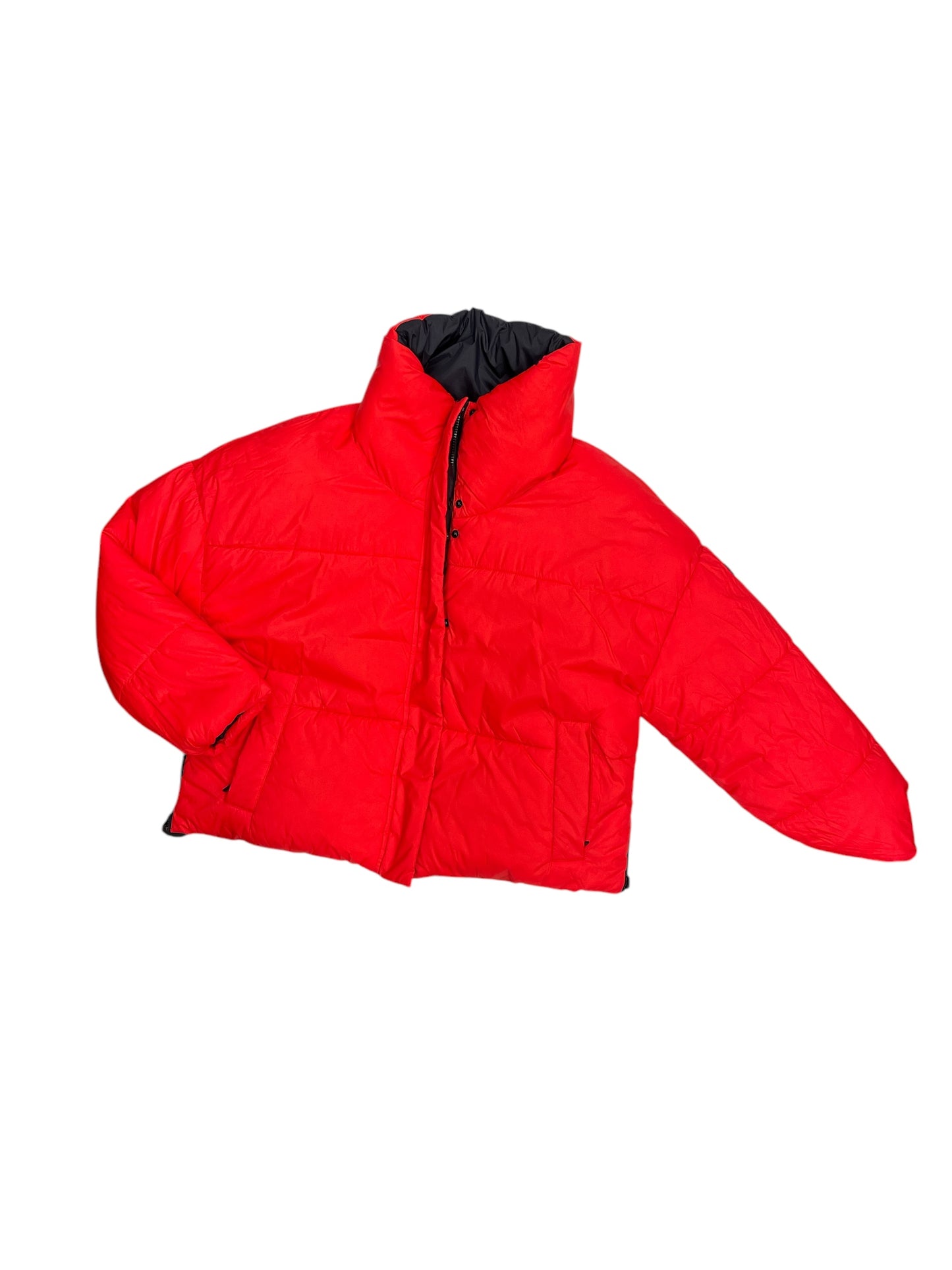 Jacket Puffer & Quilted By Calvin Klein In Black & Red, Size: L