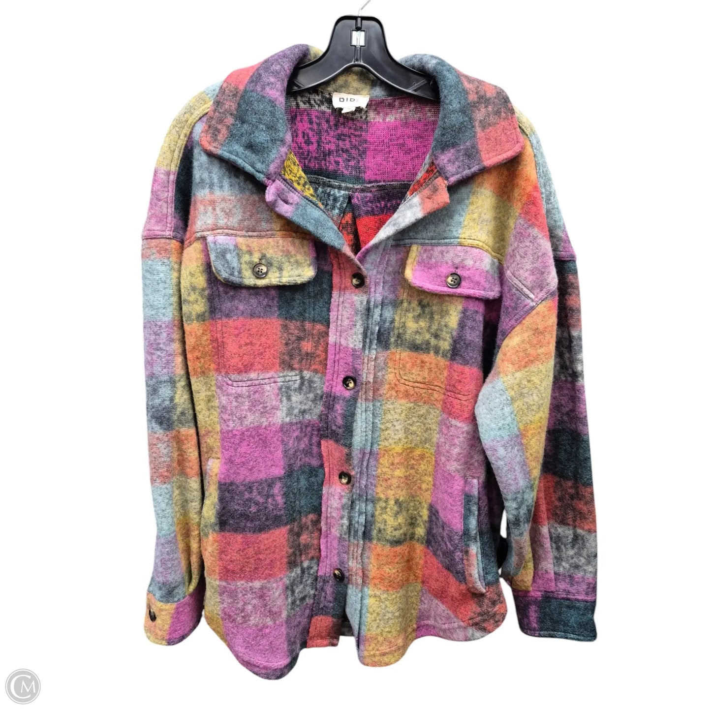 Jacket Fleece By Bibi In Plaid Pattern, Size: M