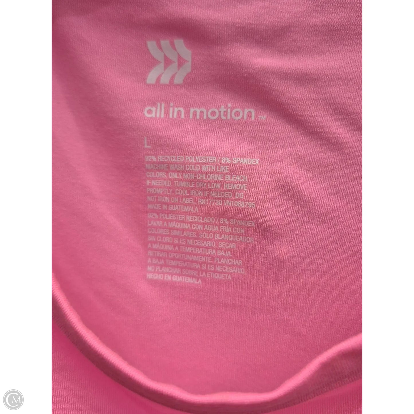 Athletic Top Short Sleeve By All In Motion In Pink, Size: L