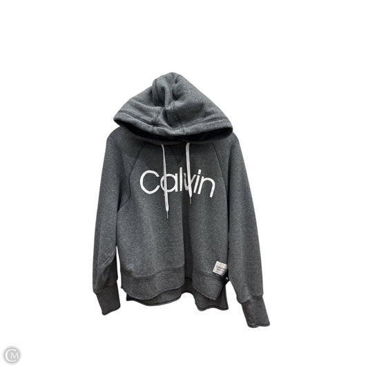 Athletic Sweatshirt Hoodie By Calvin Klein In Grey & White, Size: M