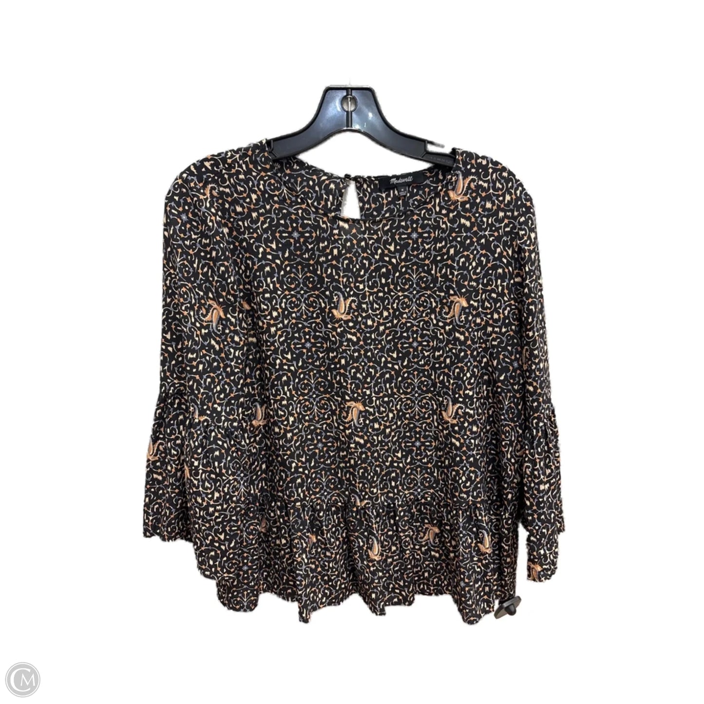 Top 3/4 Sleeve By Madewell In Black & Orange, Size: M