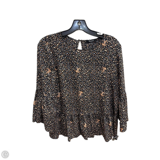 Top 3/4 Sleeve By Madewell In Black & Orange, Size: M