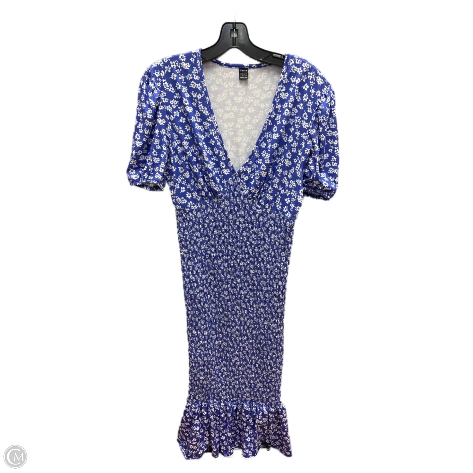 midi casual shein dresses SheIn Dress Women 4XL Blue Geometric Sundress Midi Belted Short Sleeve Casual