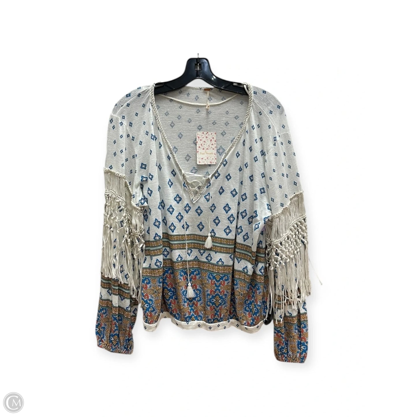Top Long Sleeve By Free People In Blue & White, Size: M