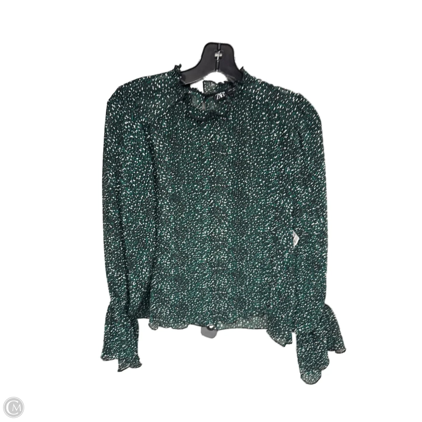 Top Long Sleeve By Zara In Green & Grey, Size: S