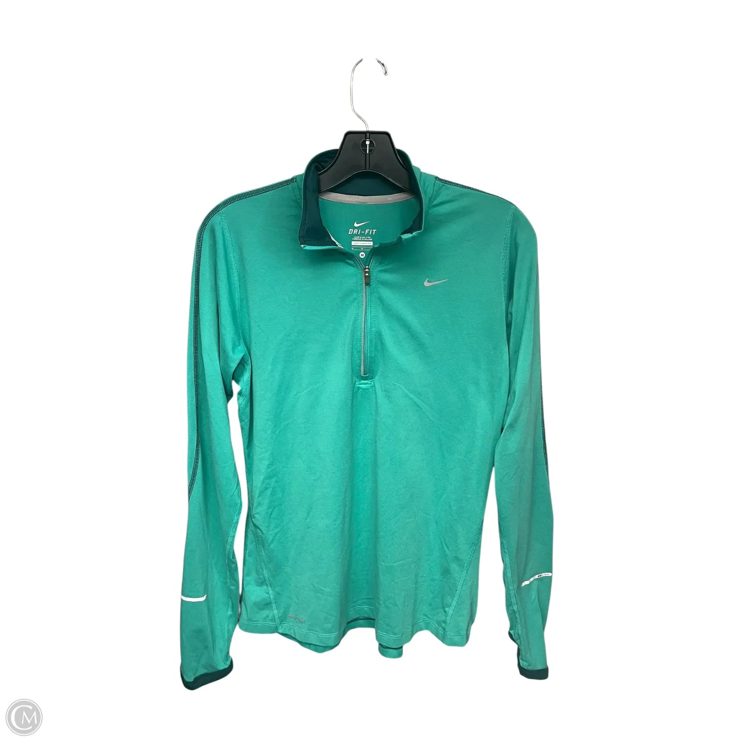 Athletic Top Long Sleeve Collar By Nike Apparel In Green, Size: M