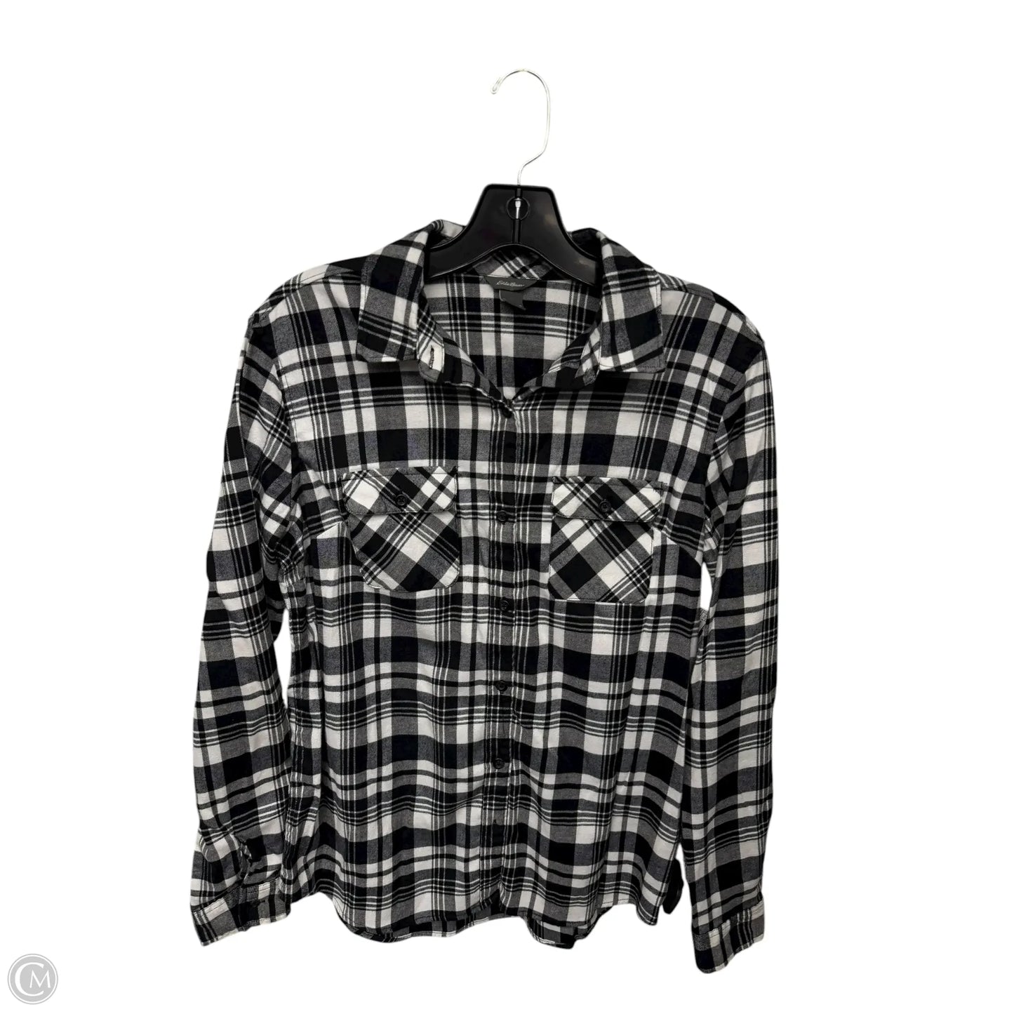 Top Long Sleeve By Eddie Bauer In Black & White, Size: S